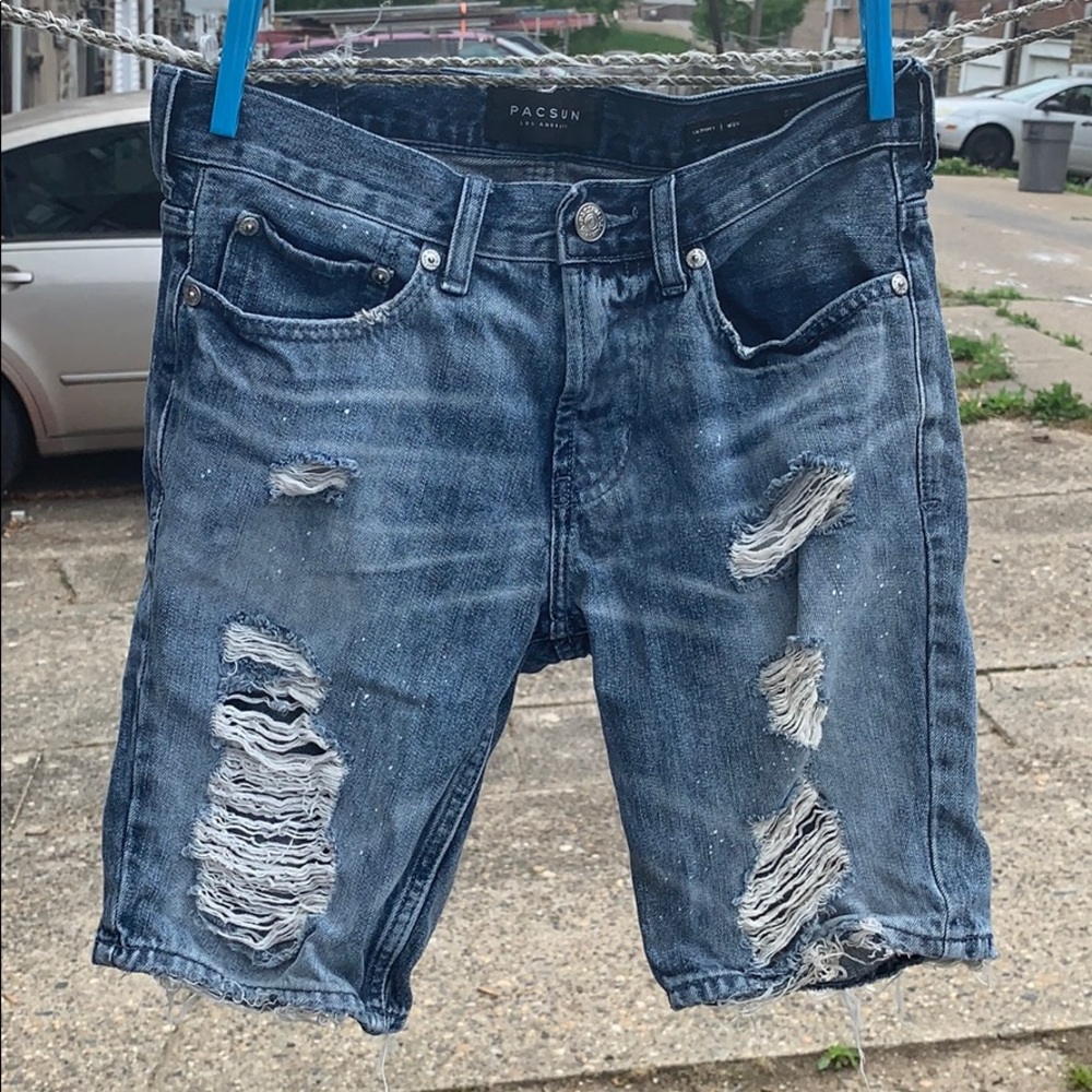 PACSUN Skinny Light Distressed Jean Short